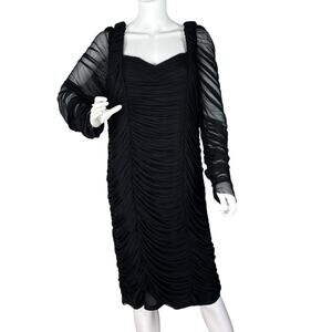 FASHION NOVA Sheath Dress Bodycon Mesh Long Sleeve Ruched Goth Vamp Black Sz 3X